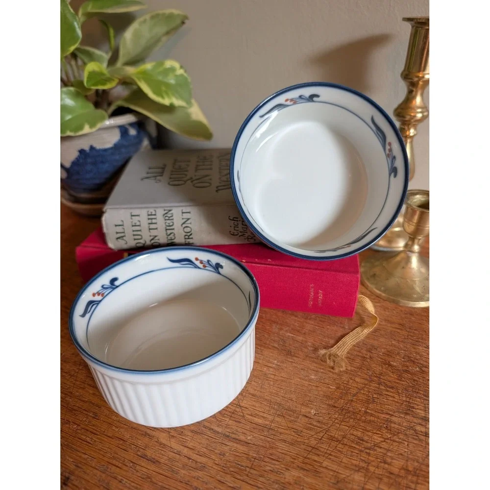 Dansk Bistro Maribo Blue Ramekins Set of 2 Porcelain Custard Cups Japan